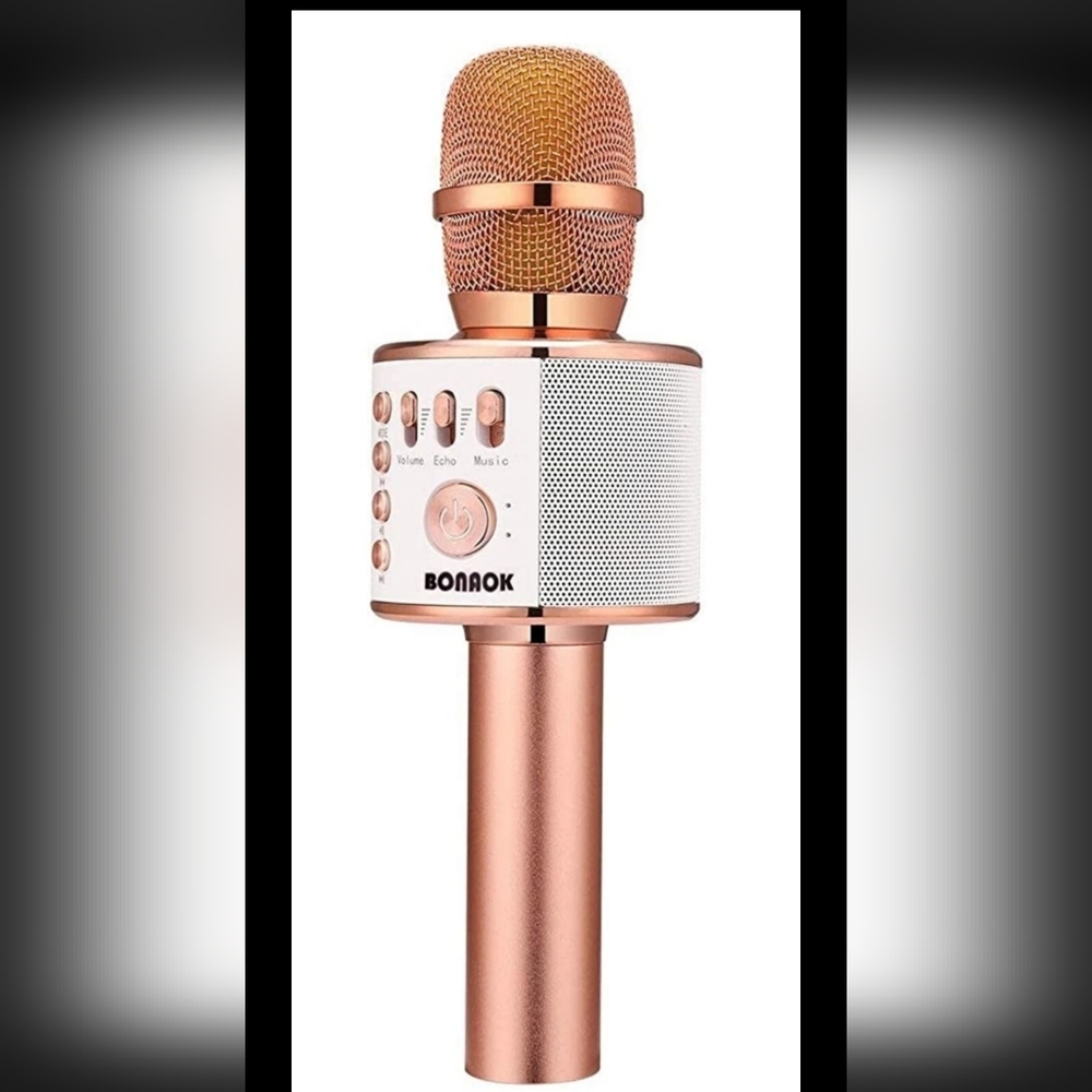 Bonaok Wireless Bluetooth Karaoke 3 N 1 Microphone Q37-Rose Gold. R2S!!